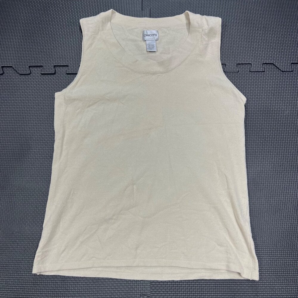 Chicos Beige Sleeveless Tank Top Size 1 Nylon & Rayon Blend